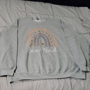 Gildan Gray Sweatshirt with Bee and Rainbow Design